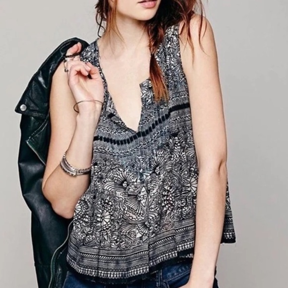 Free People One Myna Gauzy Split Open Tie Back Tank Top Raw Hems Lightweight - Picture 1 of 8